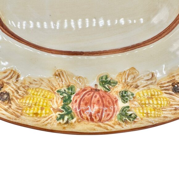 Handpainted Ceramic Harvest Design Platter  9 X 7 Oval Fall Thanksgiving Decor - Picture 3 of 7